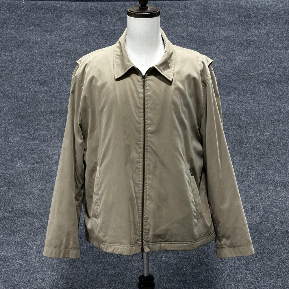 Faconnable Jacket Mens XL Khaki Water Resistant Quilted Lined Harrington Zip-Up